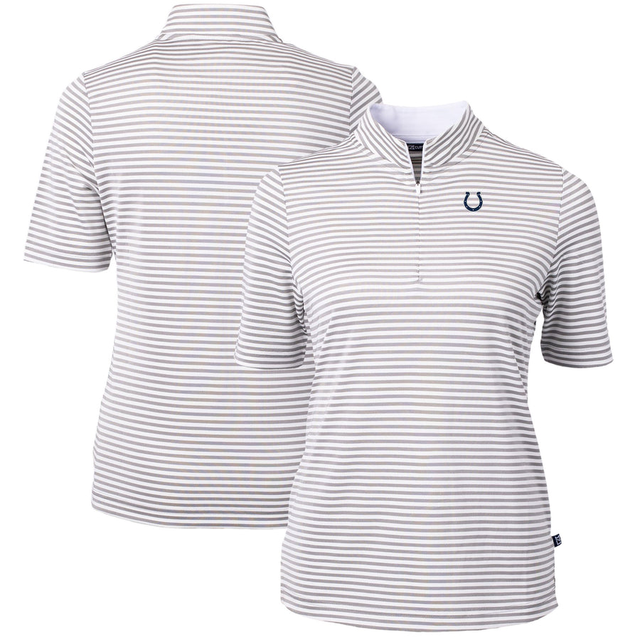 Women's Cutter & Buck Gray Indianapolis Colts DryTec Virtue Eco Pique Stripe Recycled Polo