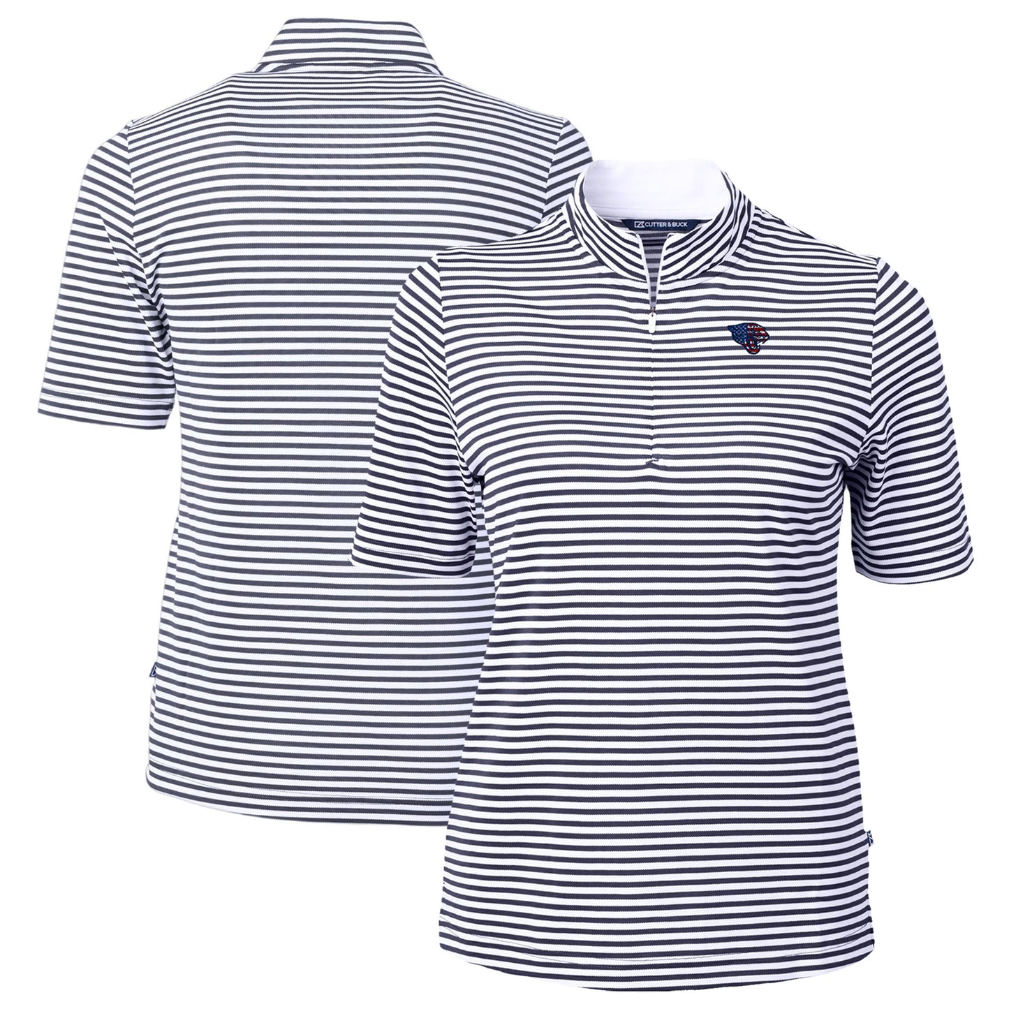 Women's Cutter & Buck Navy Jacksonville Jaguars DryTec Virtue Eco Pique Stripe Recycled Polo