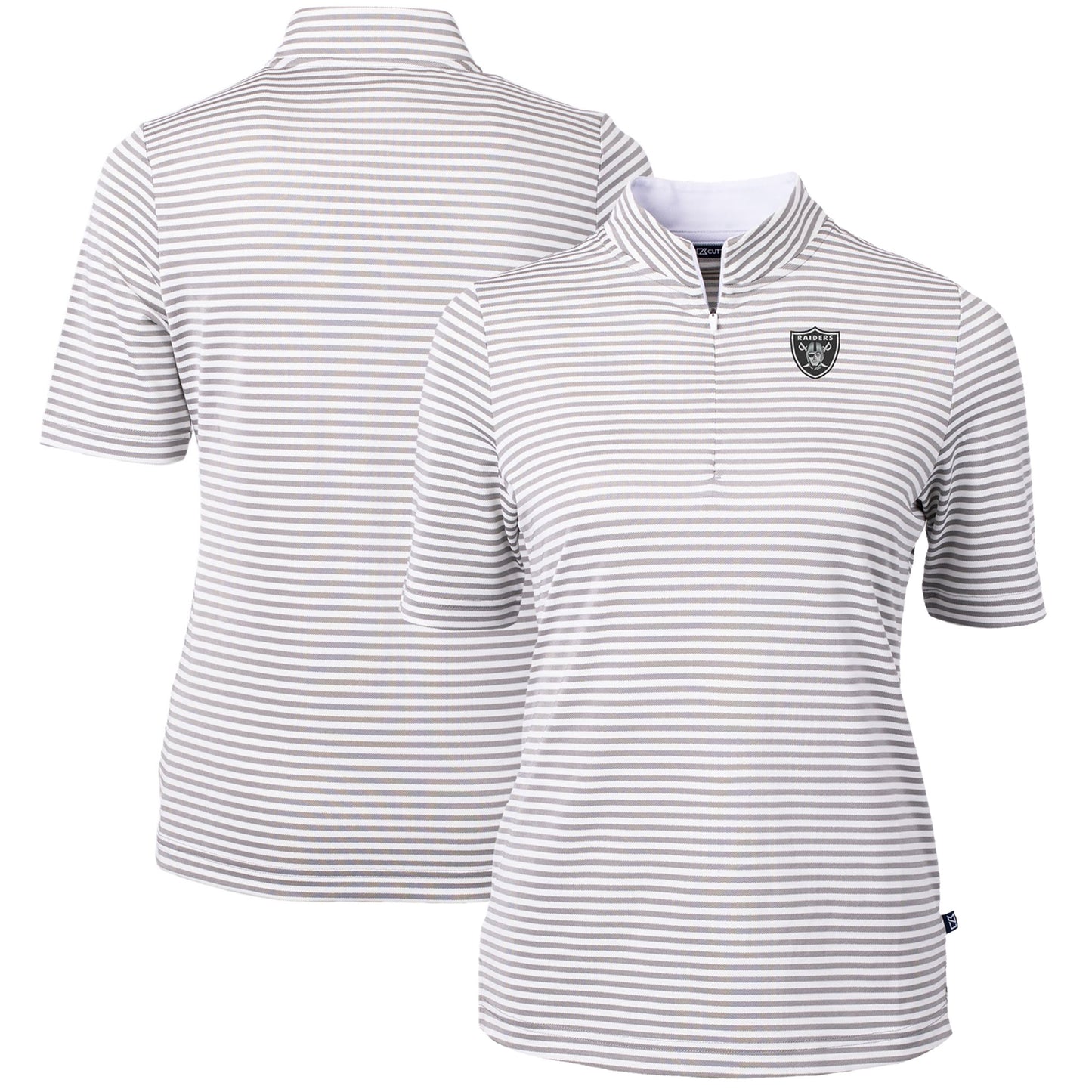 Women's Cutter & Buck Gray Las Vegas Raiders DryTec Virtue Eco Pique Stripe Recycled Polo