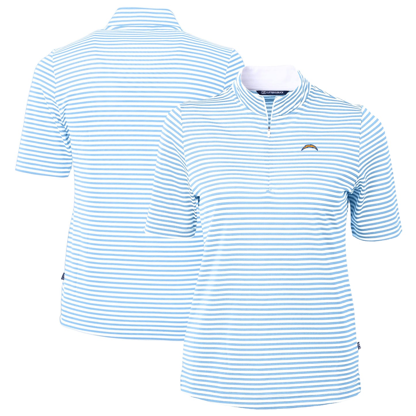Women's Cutter & Buck Powder Blue Los Angeles Chargers DryTec Virtue Eco Pique Stripe Recycled Polo