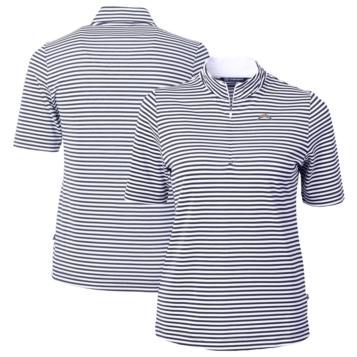 Women's Cutter & Buck Navy Los Angeles Chargers DryTec Virtue Eco Pique Stripe Recycled Polo