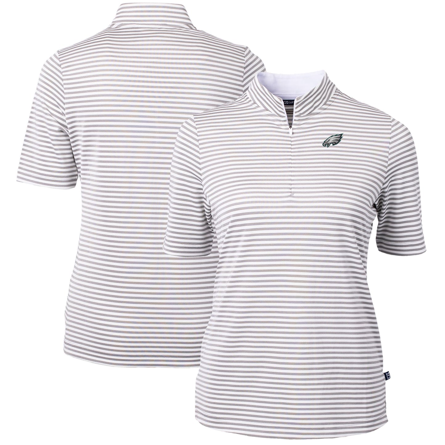 Women's Cutter & Buck Gray Philadelphia Eagles DryTec Virtue Eco Pique Stripe Recycled Polo
