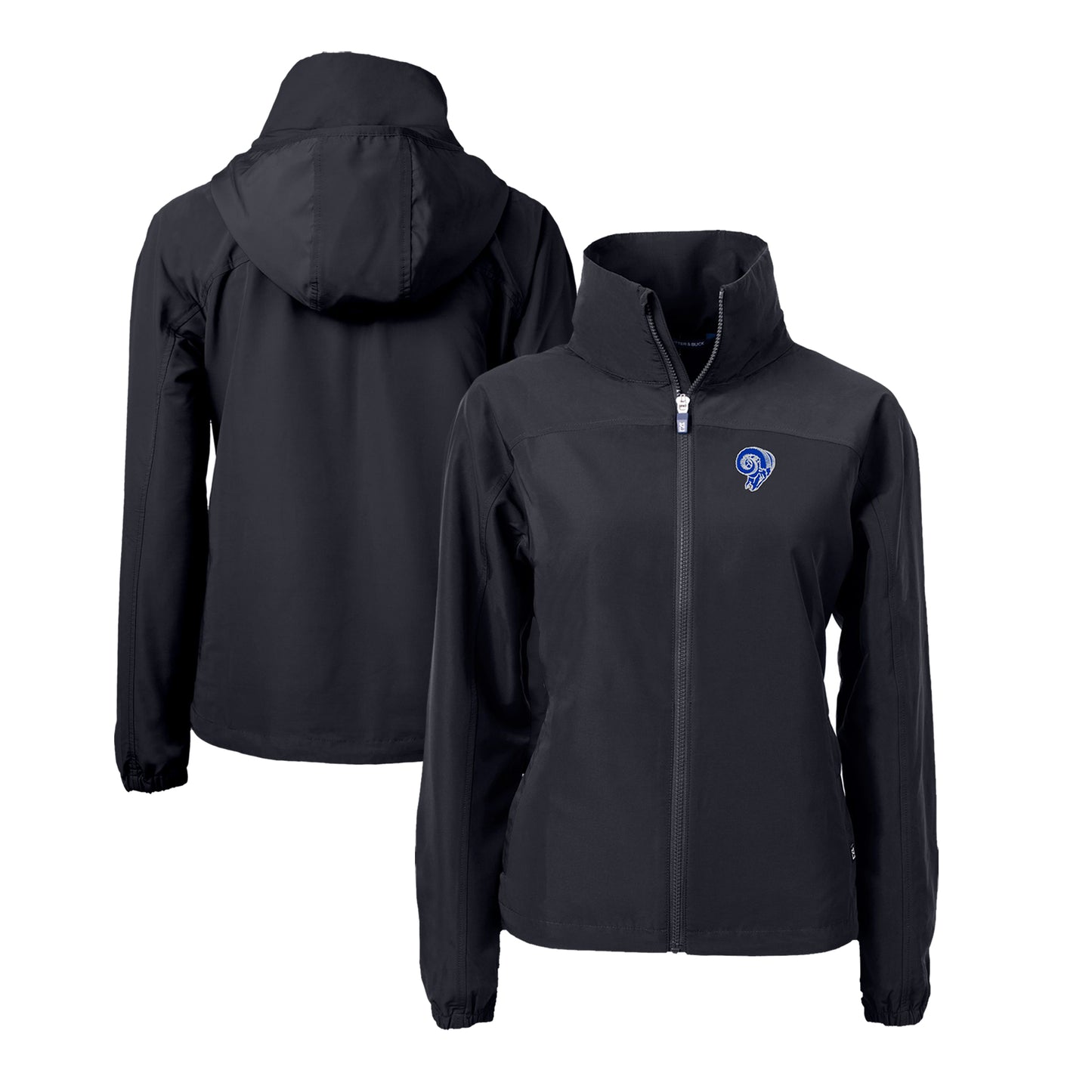 Women's Cutter & Buck Black Los Angeles Rams Charter Eco Recycled Full-Zip Jacket