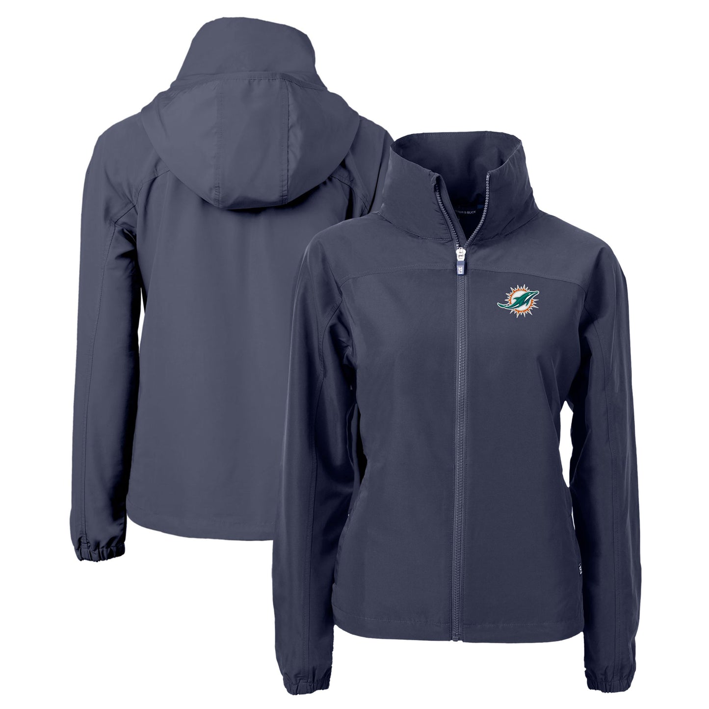 Women's Cutter & Buck Navy Miami Dolphins Charter Eco Recycled Full-Zip Jacket