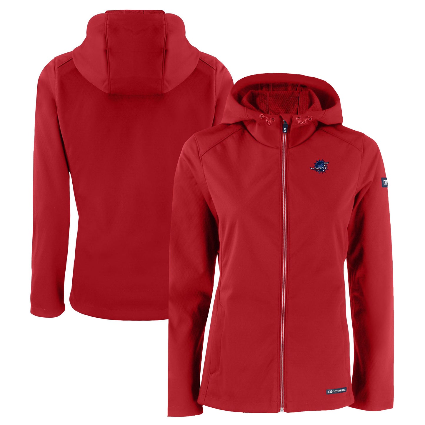 Women's Cutter & Buck Red Miami Dolphins Americana Evoke Eco Softshell Recycled Full-Zip Jacket