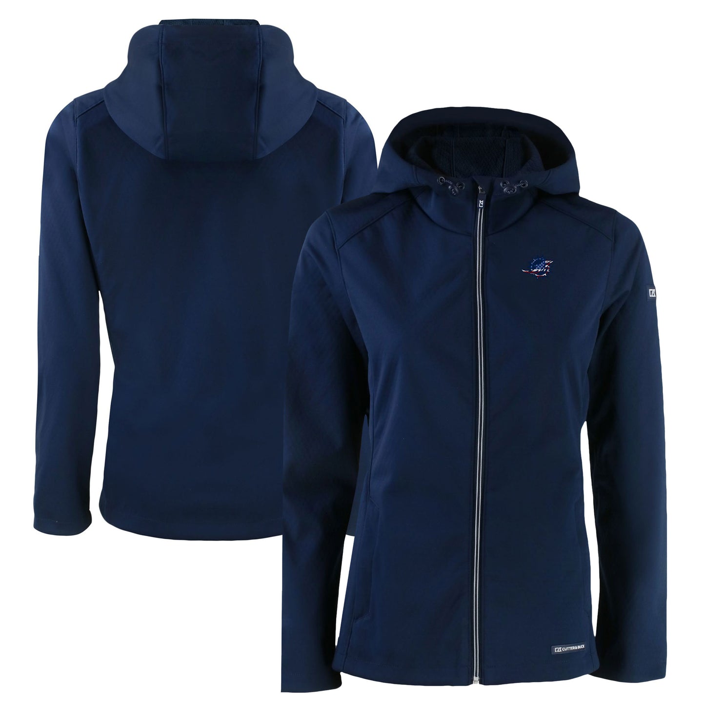 Women's Cutter & Buck Blue Miami Dolphins Americana Evoke Eco Softshell Recycled Full-Zip Jacket