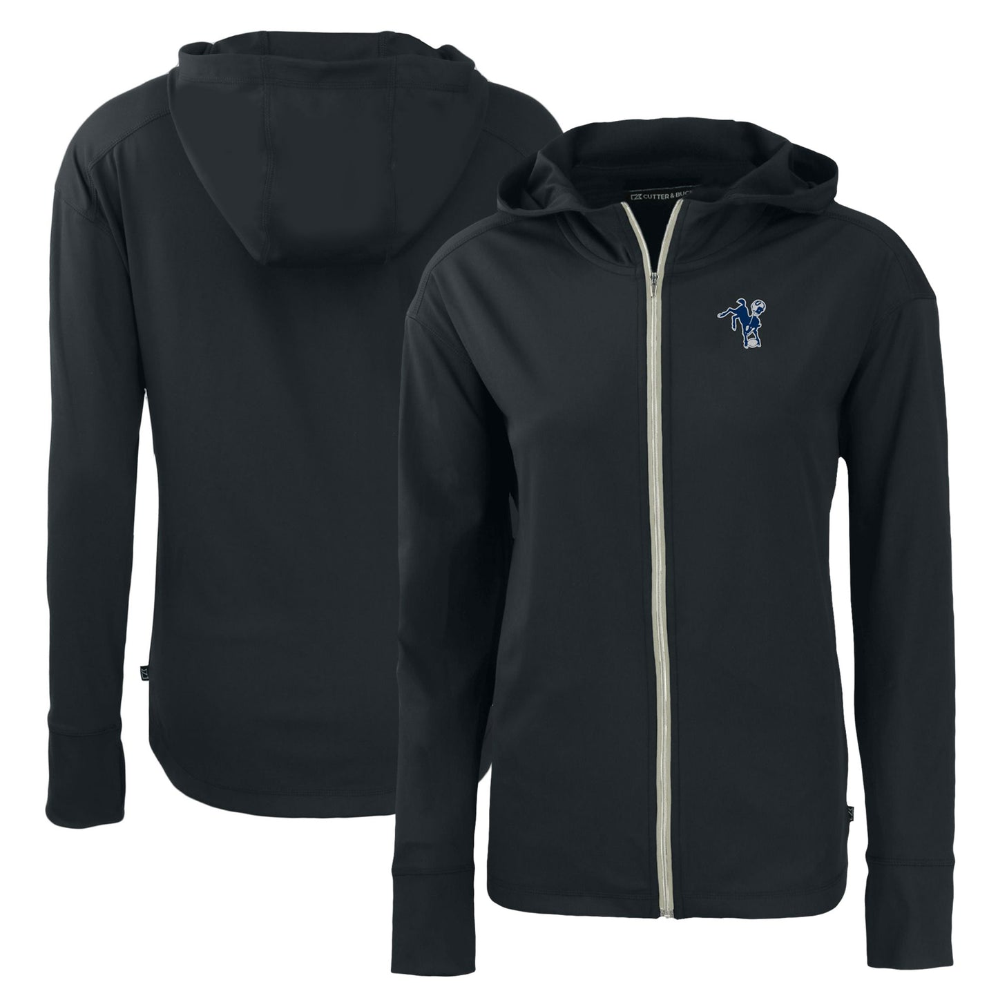 Women's Cutter & Buck Black Indianapolis Colts Throwback Daybreak Eco Recycled Half-Zip Hoodie