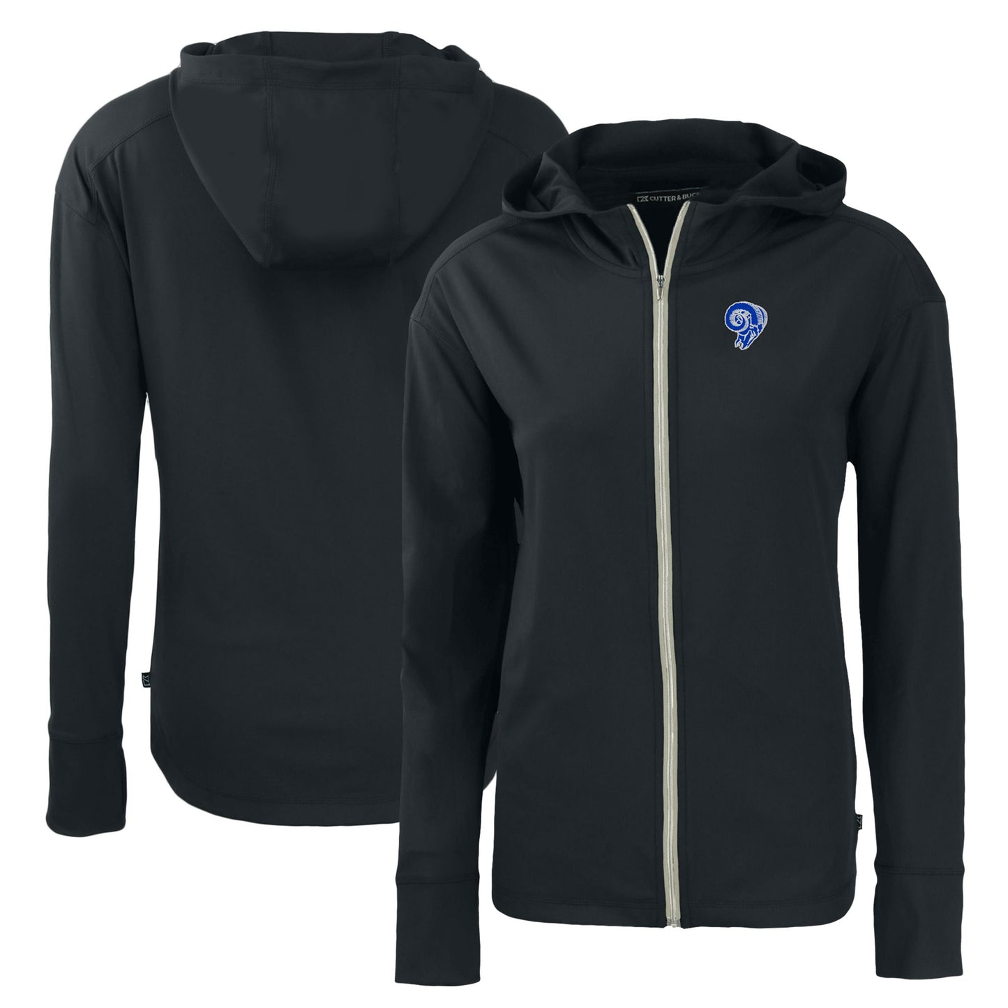 Women's Cutter & Buck Black Los Angeles Rams Throwback Daybreak Eco Recycled Half-Zip Hoodie