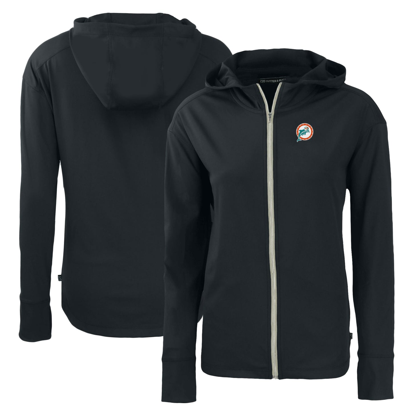 Women's Cutter & Buck Black Miami Dolphins Throwback Daybreak Eco Recycled Half-Zip Hoodie