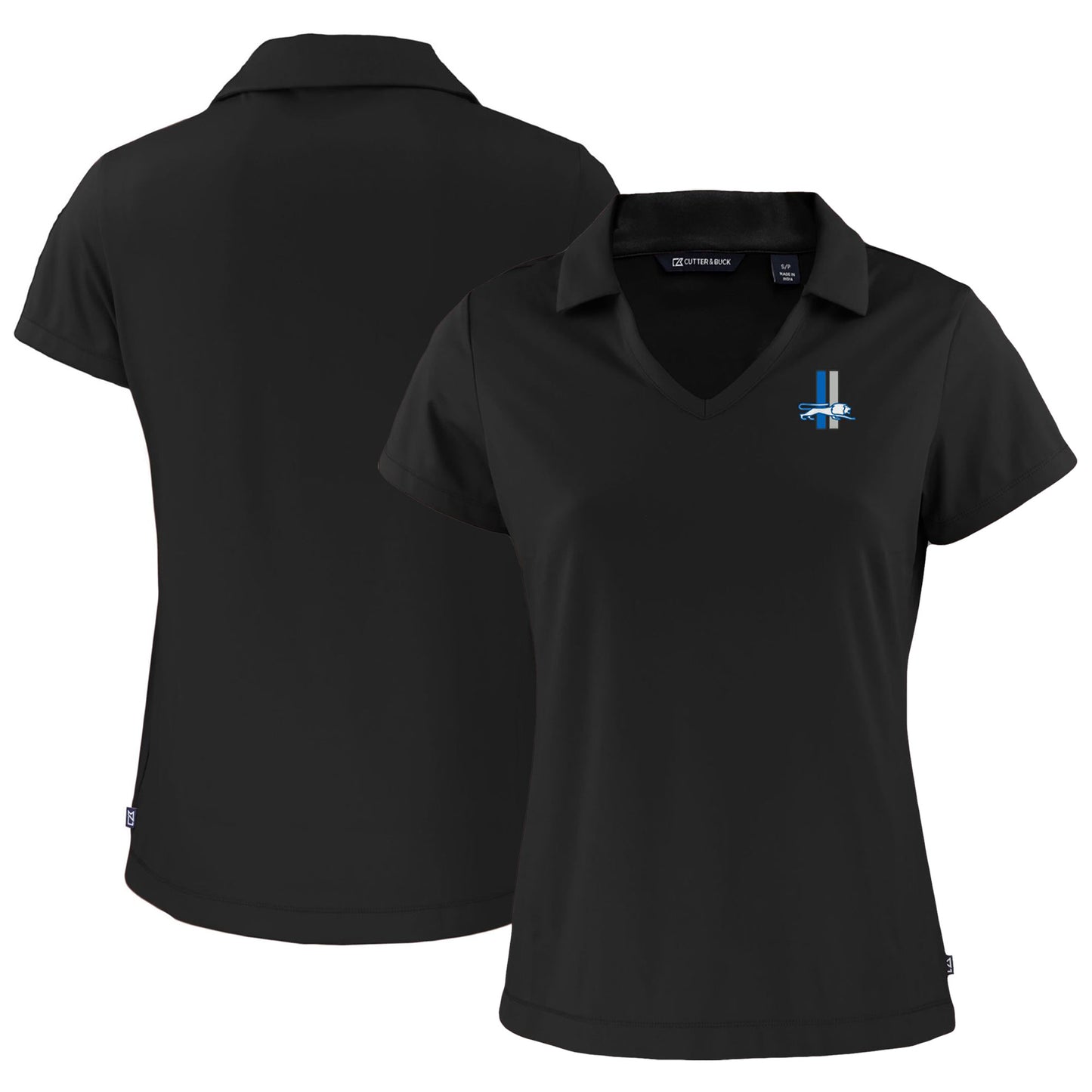 Women's Cutter & Buck Black Detroit Lions Throwback Daybreak Eco Recycled V-Neck Polo