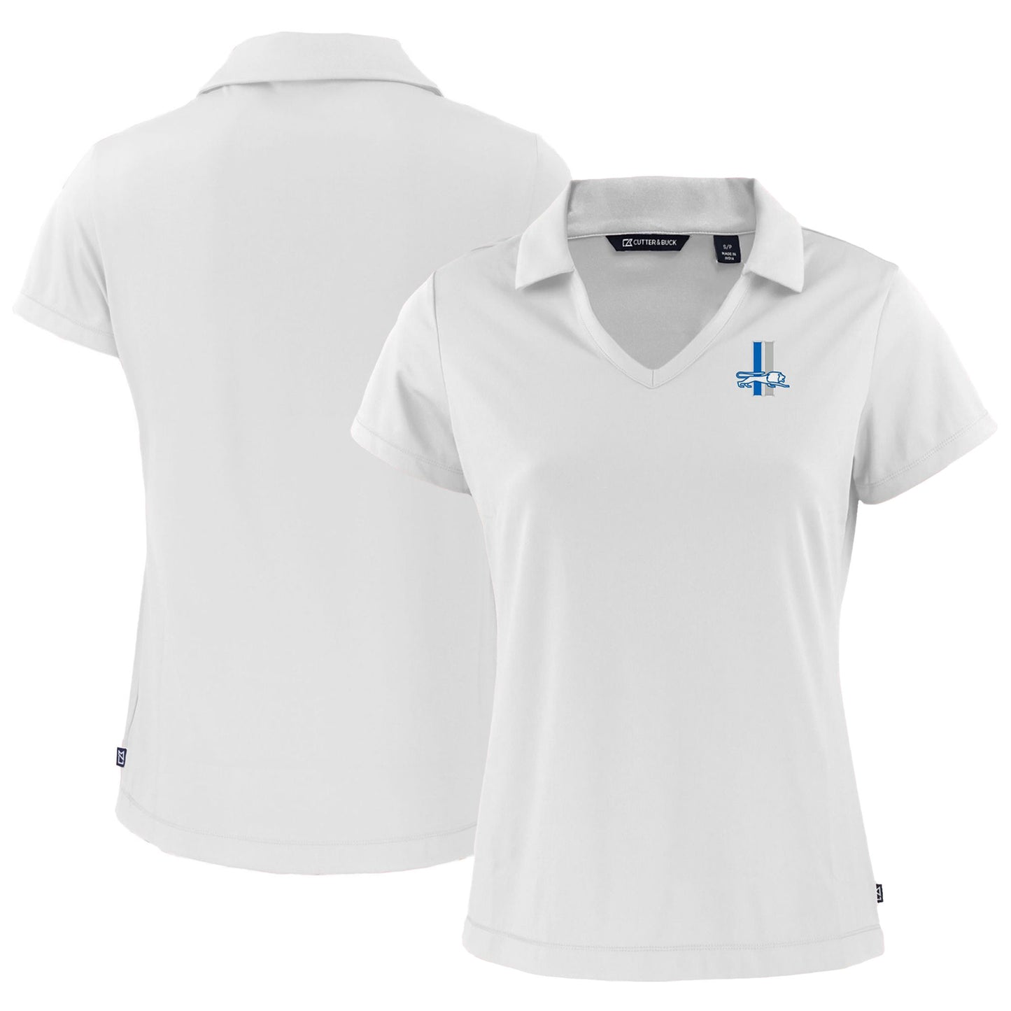 Women's Cutter & Buck White Detroit Lions Throwback Daybreak Eco Recycled V-Neck Polo