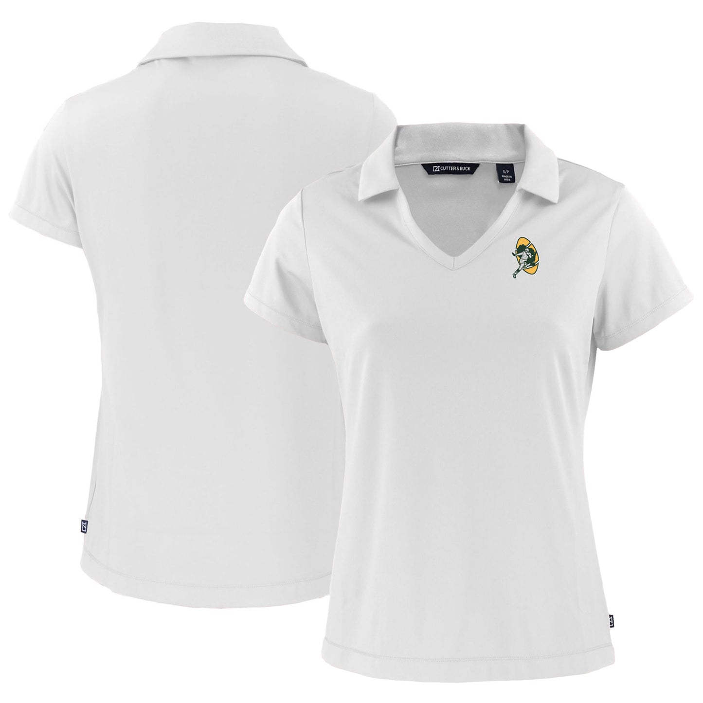 Women's Cutter & Buck White Green Bay Packers Throwback Daybreak Eco Recycled V-Neck Polo