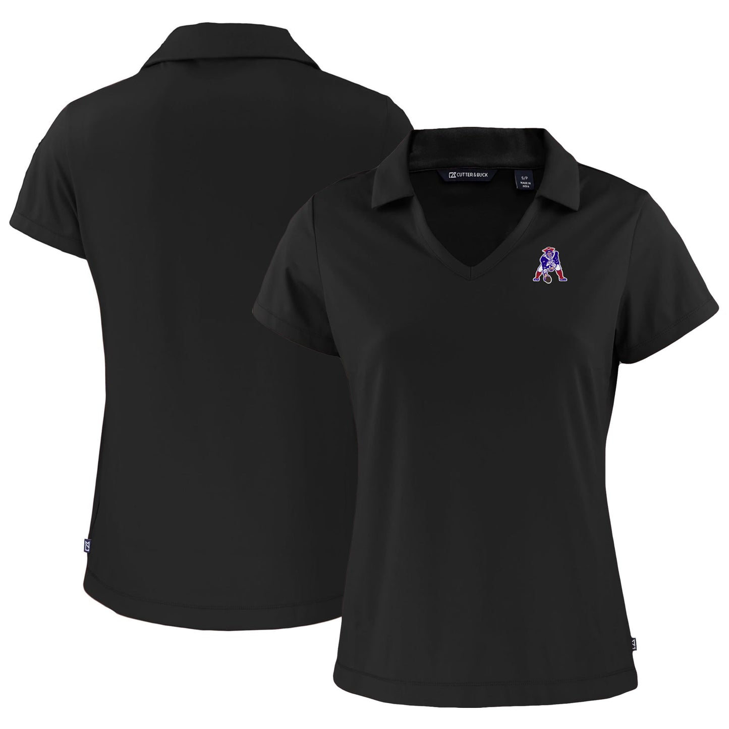 Women's Cutter & Buck Black New England Patriots Throwback Daybreak Eco Recycled V-Neck Polo