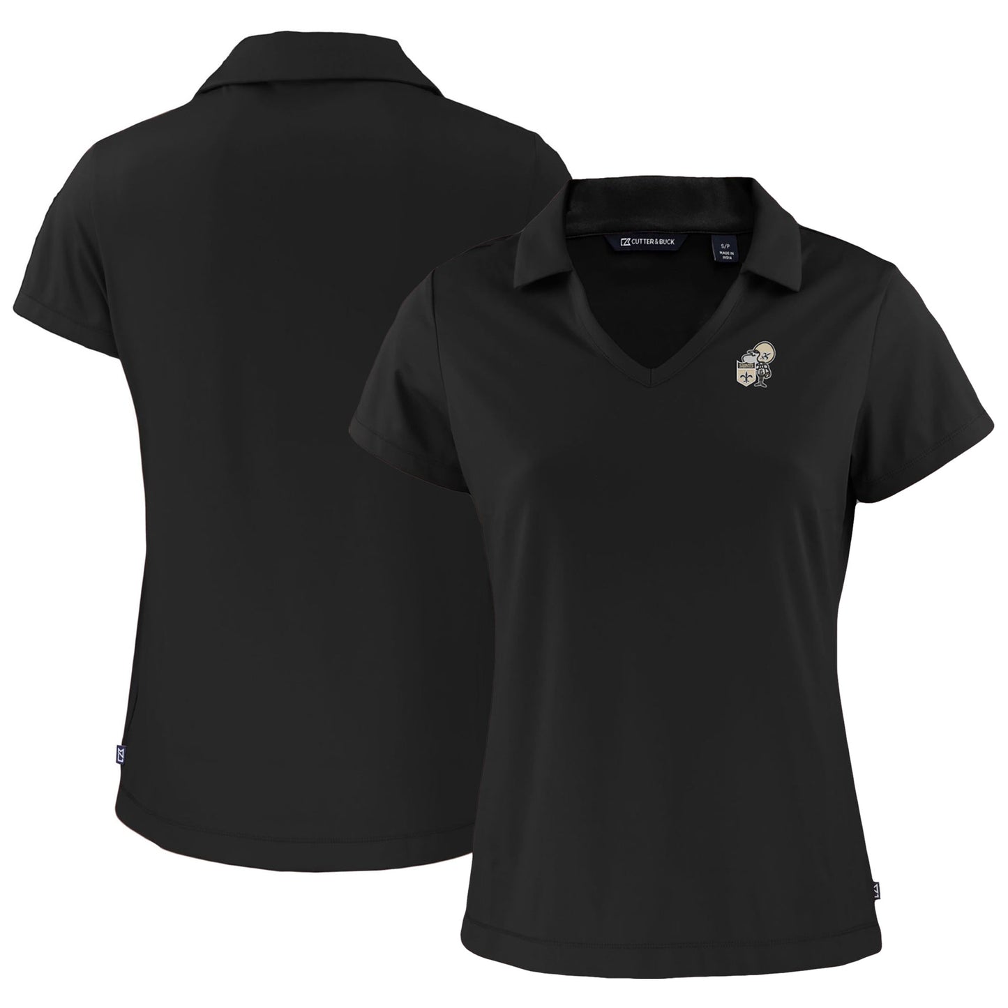 Women's Cutter & Buck Black New Orleans Saints Throwback Daybreak Eco Recycled V-Neck Polo