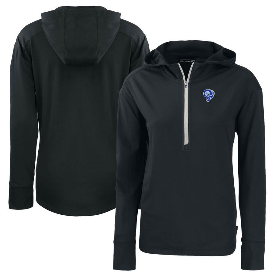 Women's Cutter & Buck Black Los Angeles Rams Throwback Daybreak Eco Recycled Half-Zip Hoodie