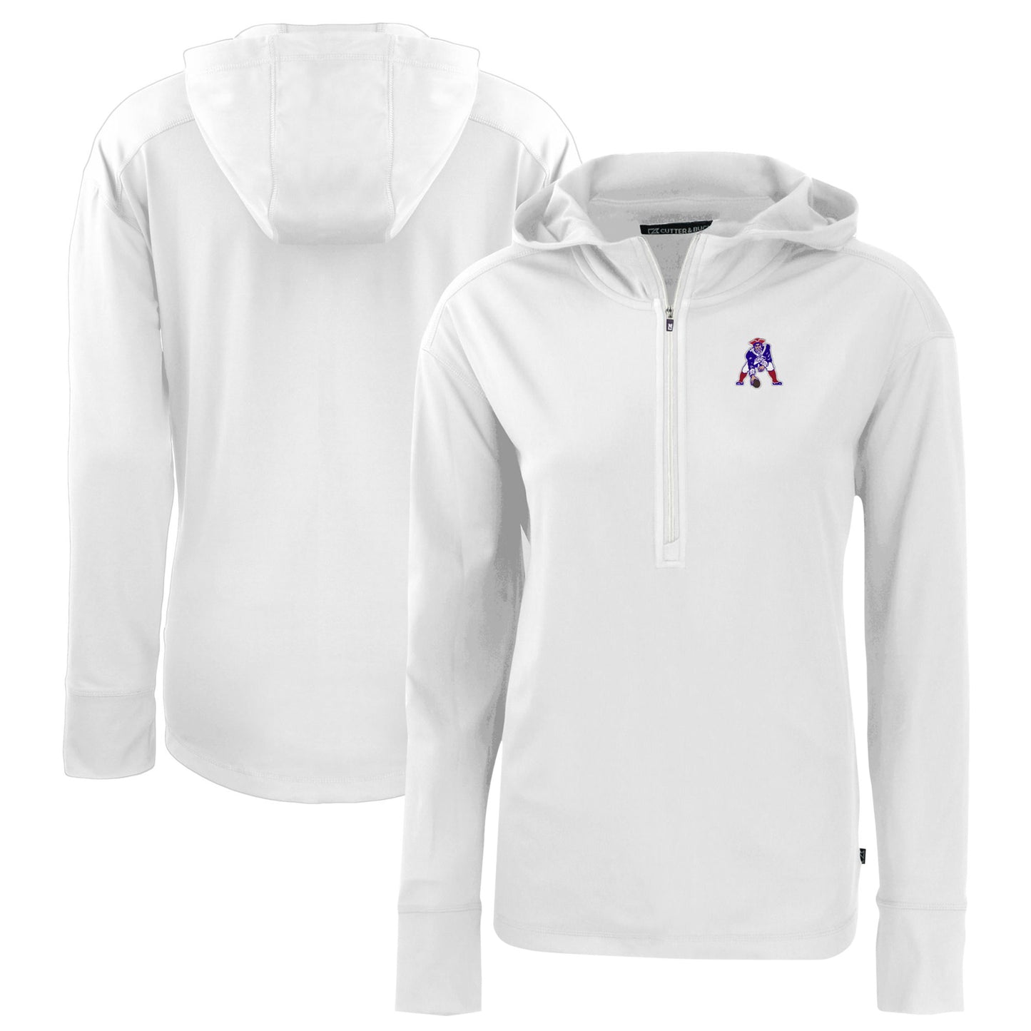 Women's Cutter & Buck White New England Patriots Throwback Daybreak Eco Recycled Half-Zip Hoodie