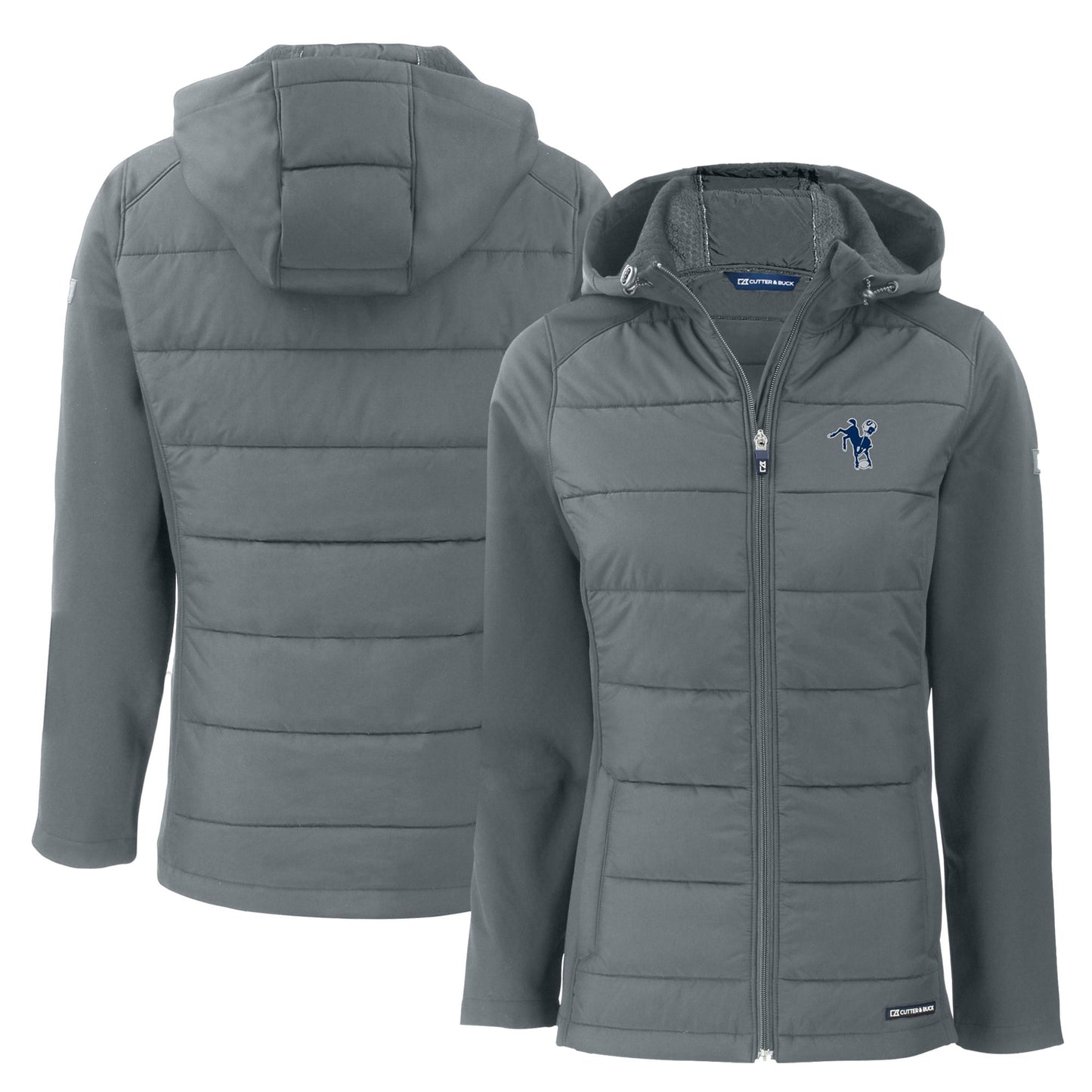Women's Cutter & Buck Gray Indianapolis Colts Throwback Evoke Hybrid Eco Softshell Recycled Full-Zip Hoodie Jacket
