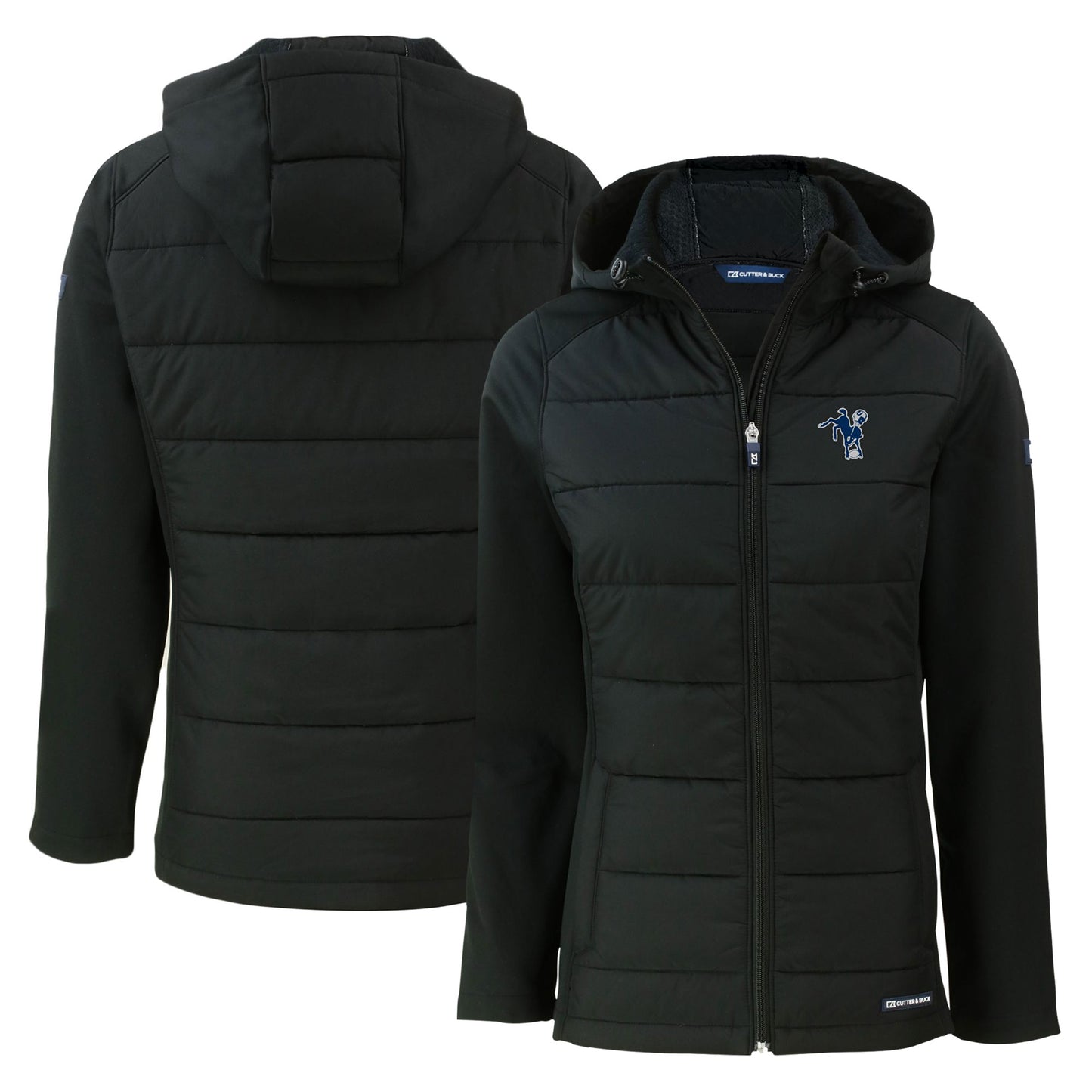 Women's Cutter & Buck Black Indianapolis Colts Throwback Evoke Hybrid Eco Softshell Recycled Full-Zip Hoodie Jacket