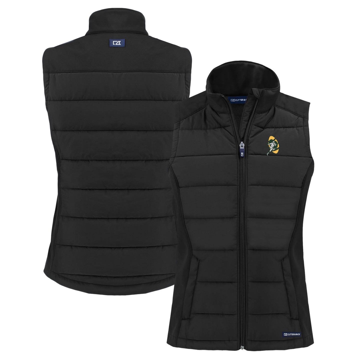 Women's Cutter & Buck Black Green Bay Packers Throwback Evoke Hybrid Eco Softshell Recycled Full-Zip Vest