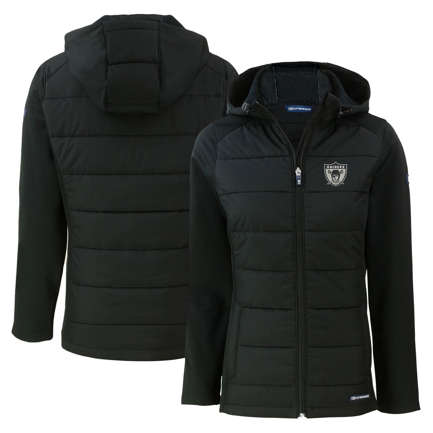 Women's Cutter & Buck Black Las Vegas Raiders Throwback Evoke Hybrid Eco Softshell Recycled Full-Zip Hoodie Jacket