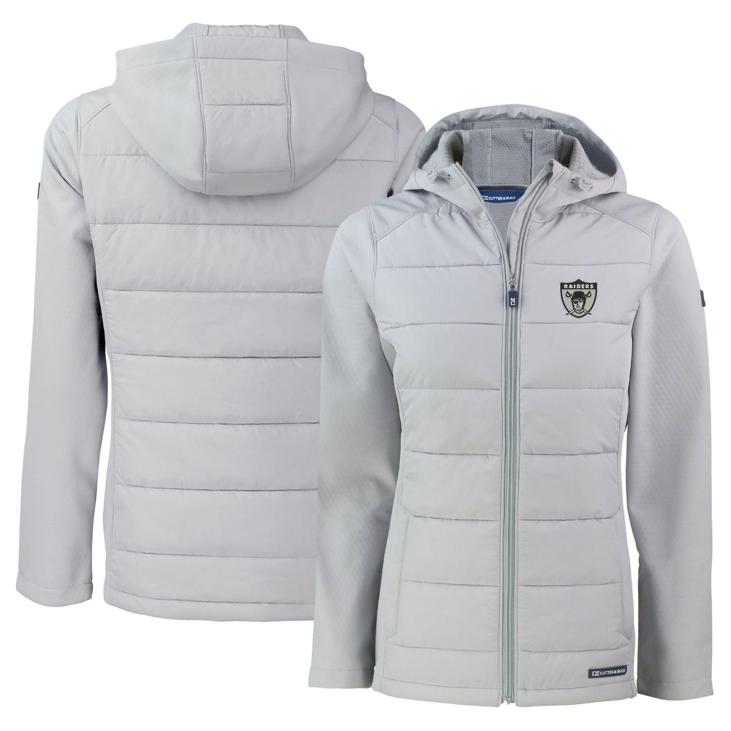 Women's Cutter & Buck Gray Las Vegas Raiders Throwback Evoke Hybrid Eco Softshell Recycled Full-Zip Hoodie Jacket