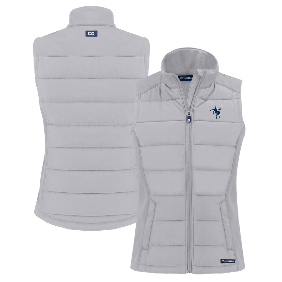 Women's Cutter & Buck Gray Indianapolis Colts Throwback Evoke Hybrid Eco Softshell Recycled Full-Zip Vest