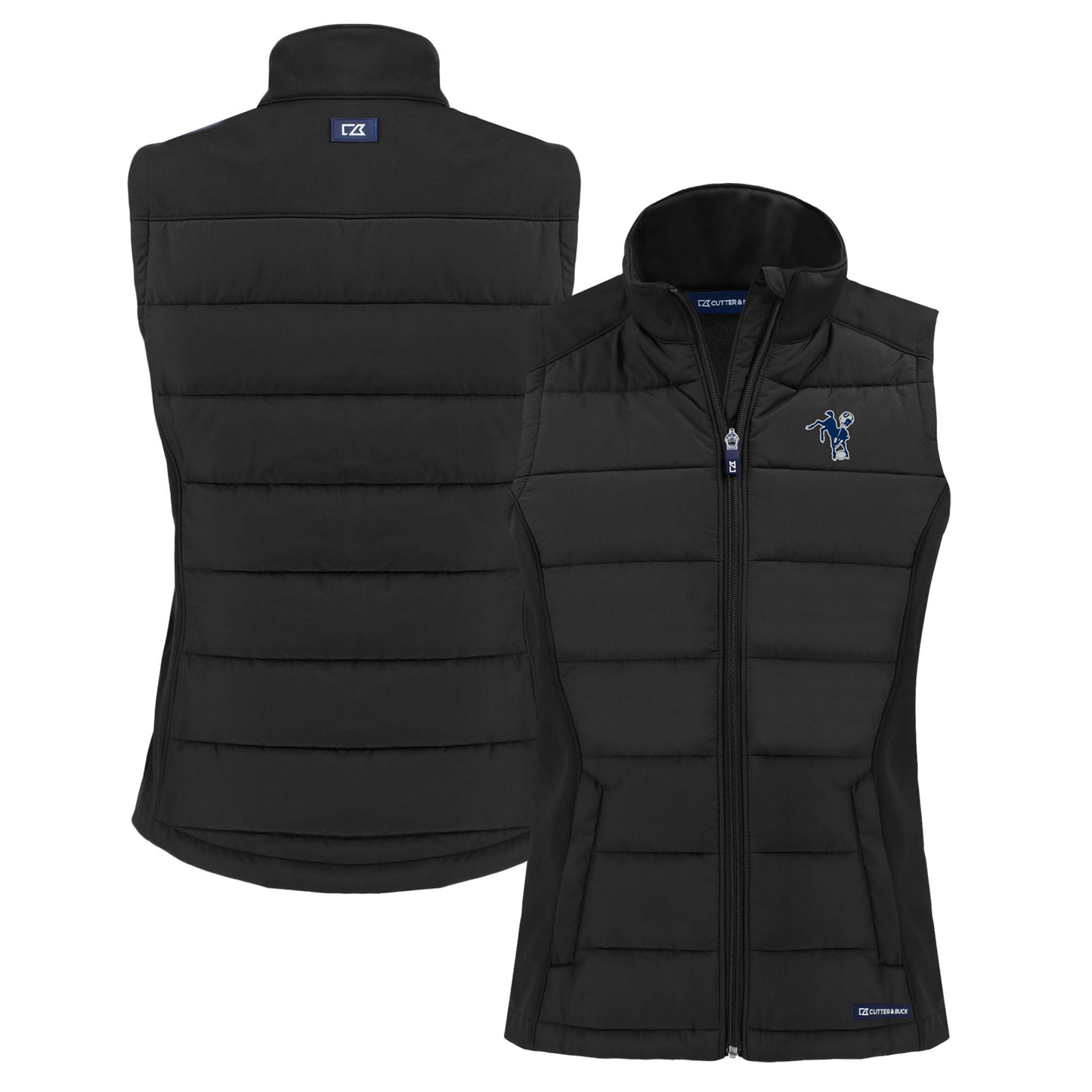 Women's Cutter & Buck Black Indianapolis Colts Throwback Evoke Hybrid Eco Softshell Recycled Full-Zip Vest