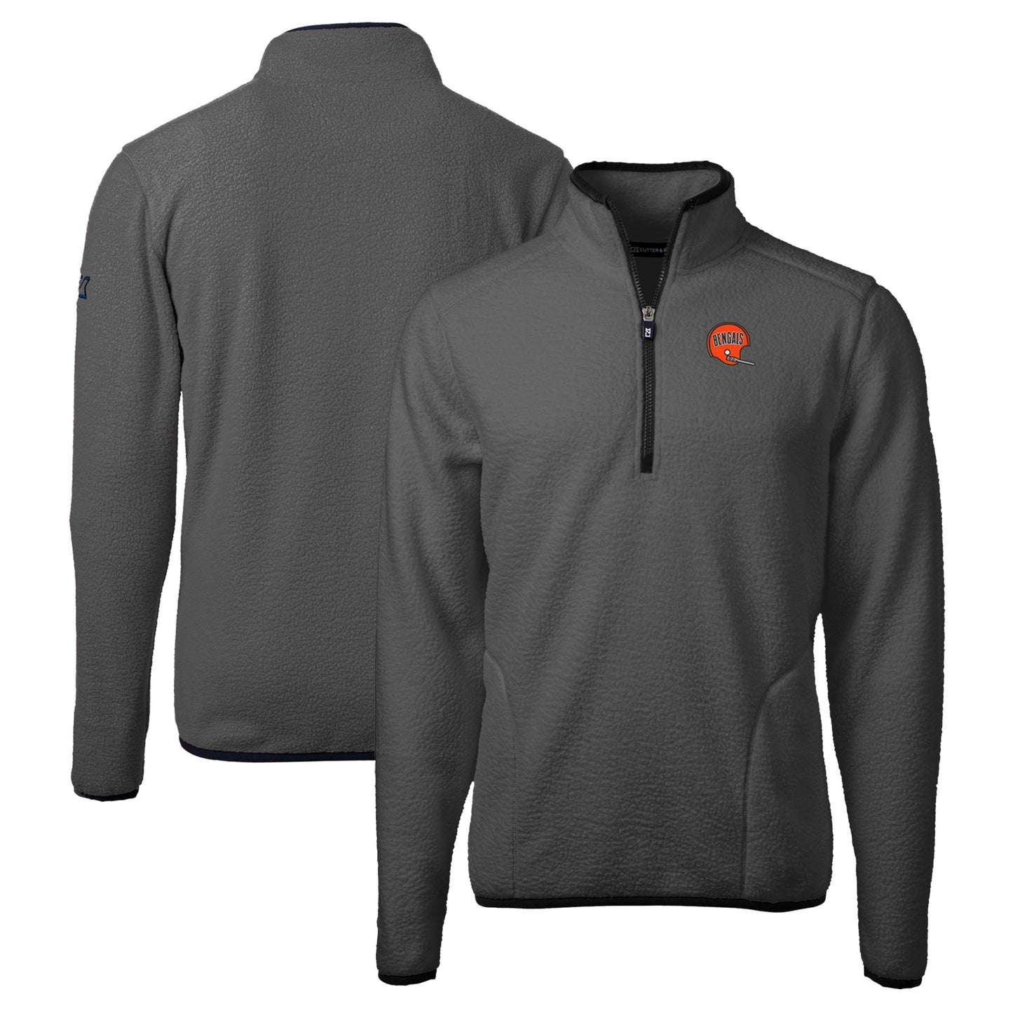 Men's Cutter & Buck Gray/Black Cincinnati Bengals Throwback Cascade Eco Sherpa Fleece Quarter-Zip Pullover Jacket