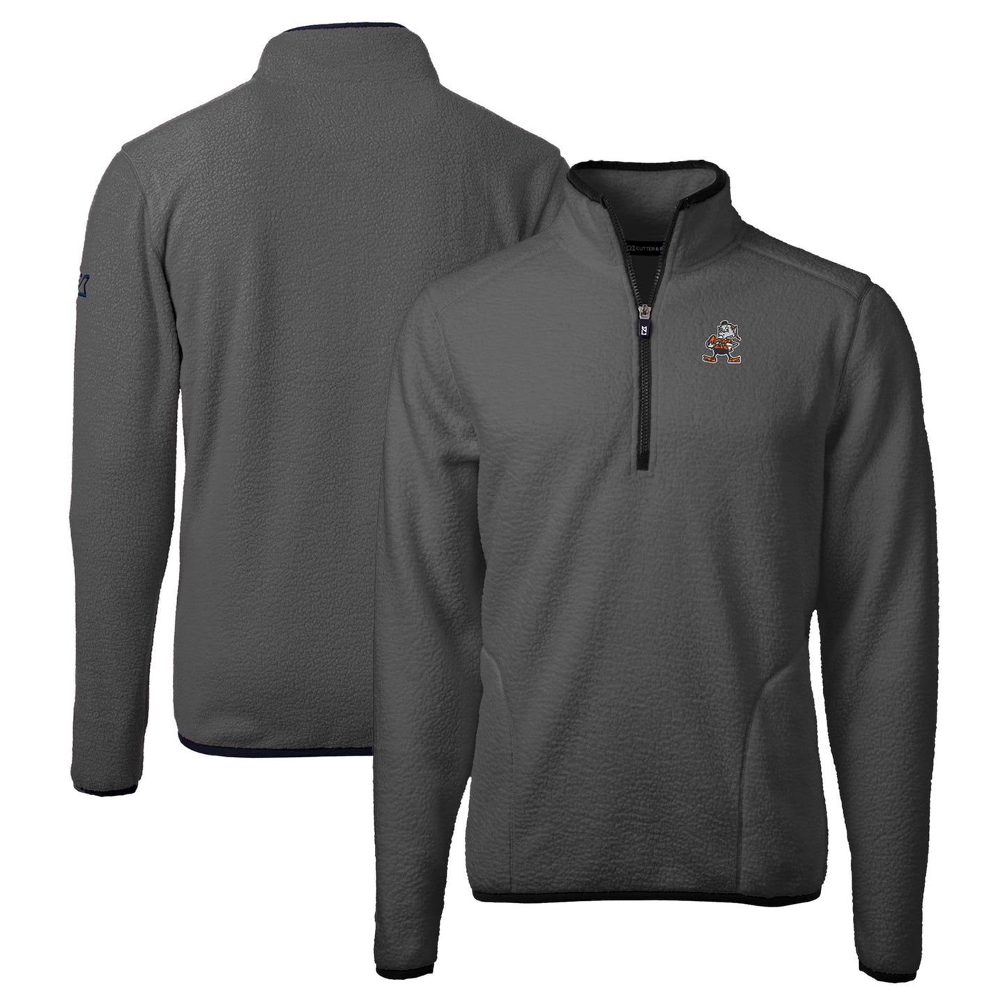 Men's Cutter & Buck Gray/Black Cleveland Browns Throwback Cascade Eco Sherpa Fleece Quarter-Zip Pullover Jacket