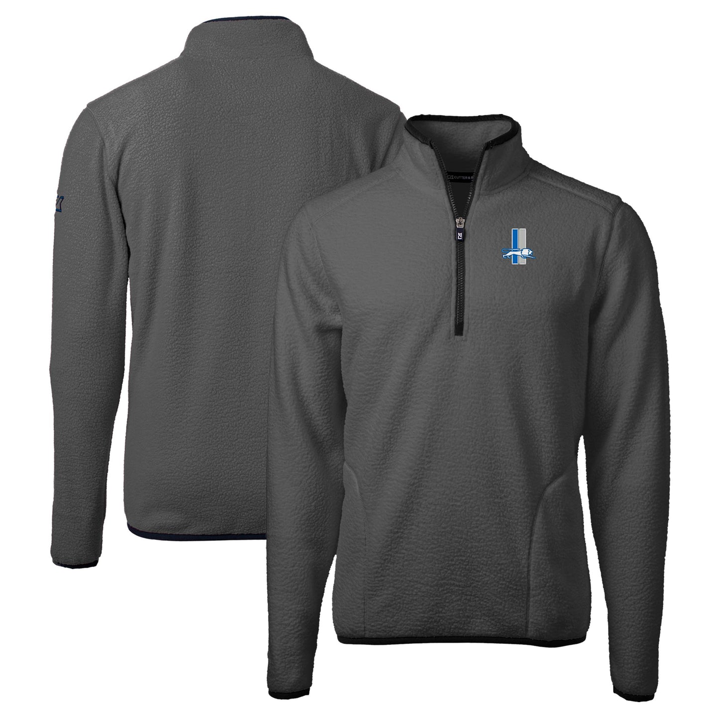 Men's Cutter & Buck Gray/Black Detroit Lions Throwback Cascade Eco Sherpa Fleece Quarter-Zip Pullover Jacket
