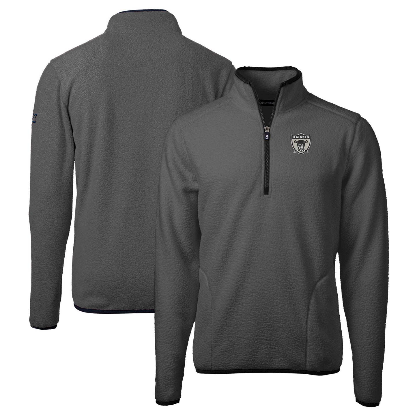Men's Cutter & Buck Gray/Black Las Vegas Raiders Throwback Cascade Eco Sherpa Fleece Quarter-Zip Pullover Jacket
