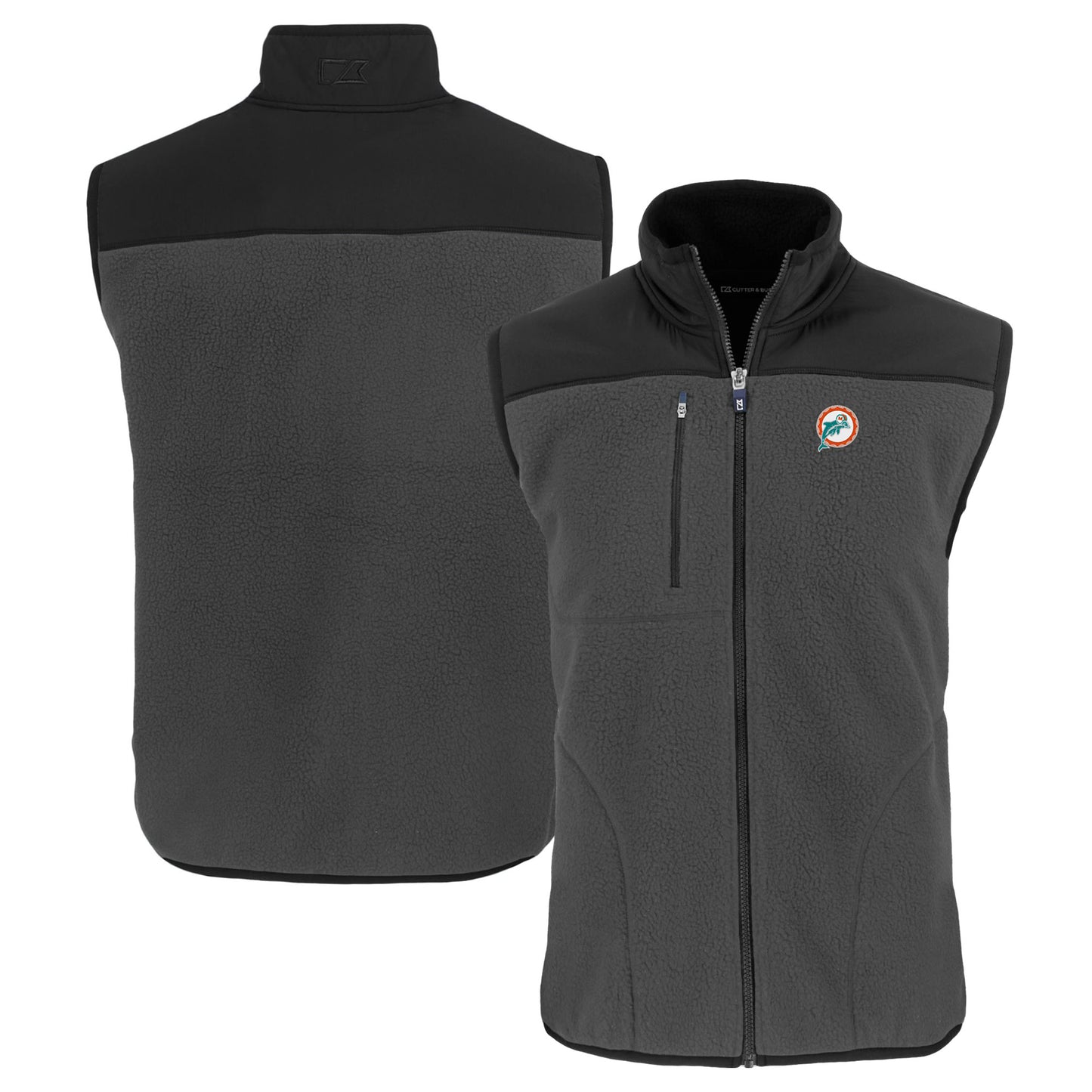 Men's Cutter & Buck Gray Miami Dolphins Throwback Cascade Eco Sherpa Fleece Full-Zip Vest
