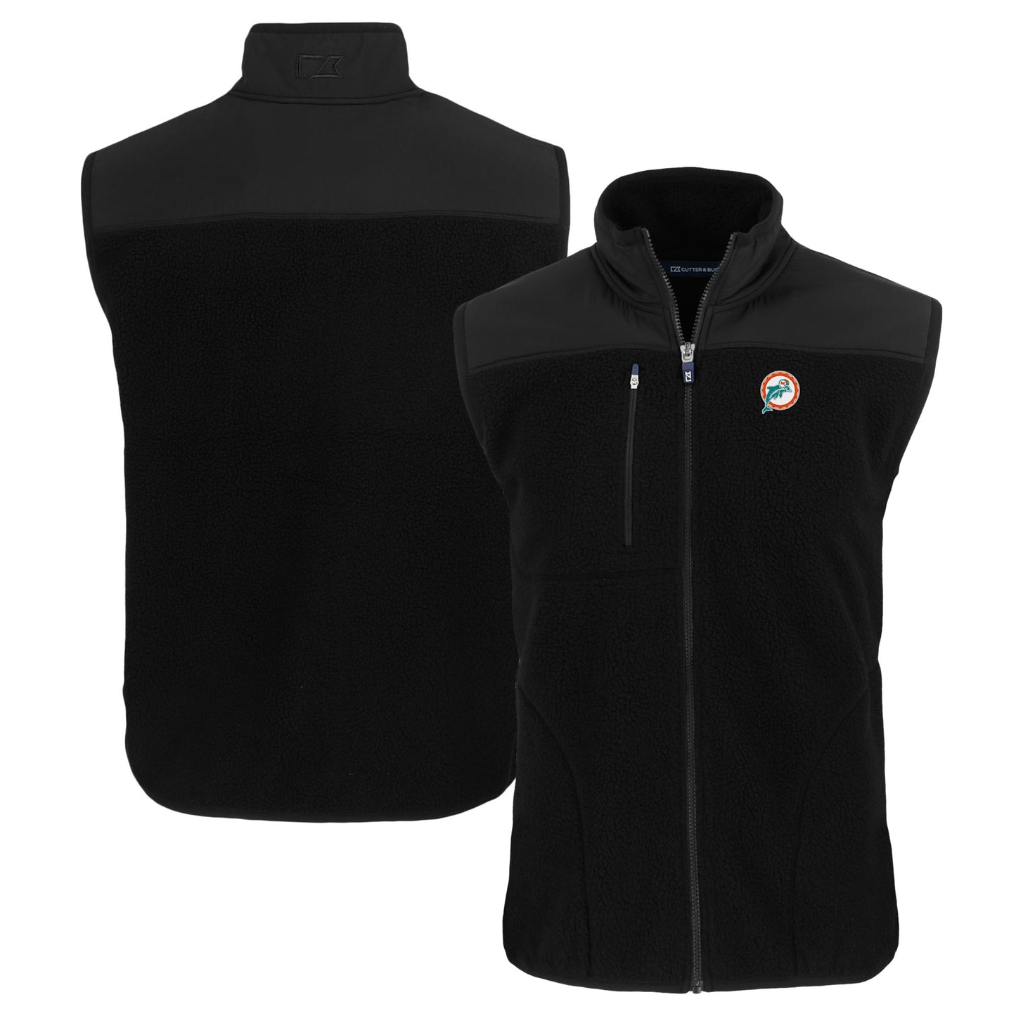 Men's Cutter & Buck Black Miami Dolphins Throwback Cascade Eco Sherpa Fleece Full-Zip Vest