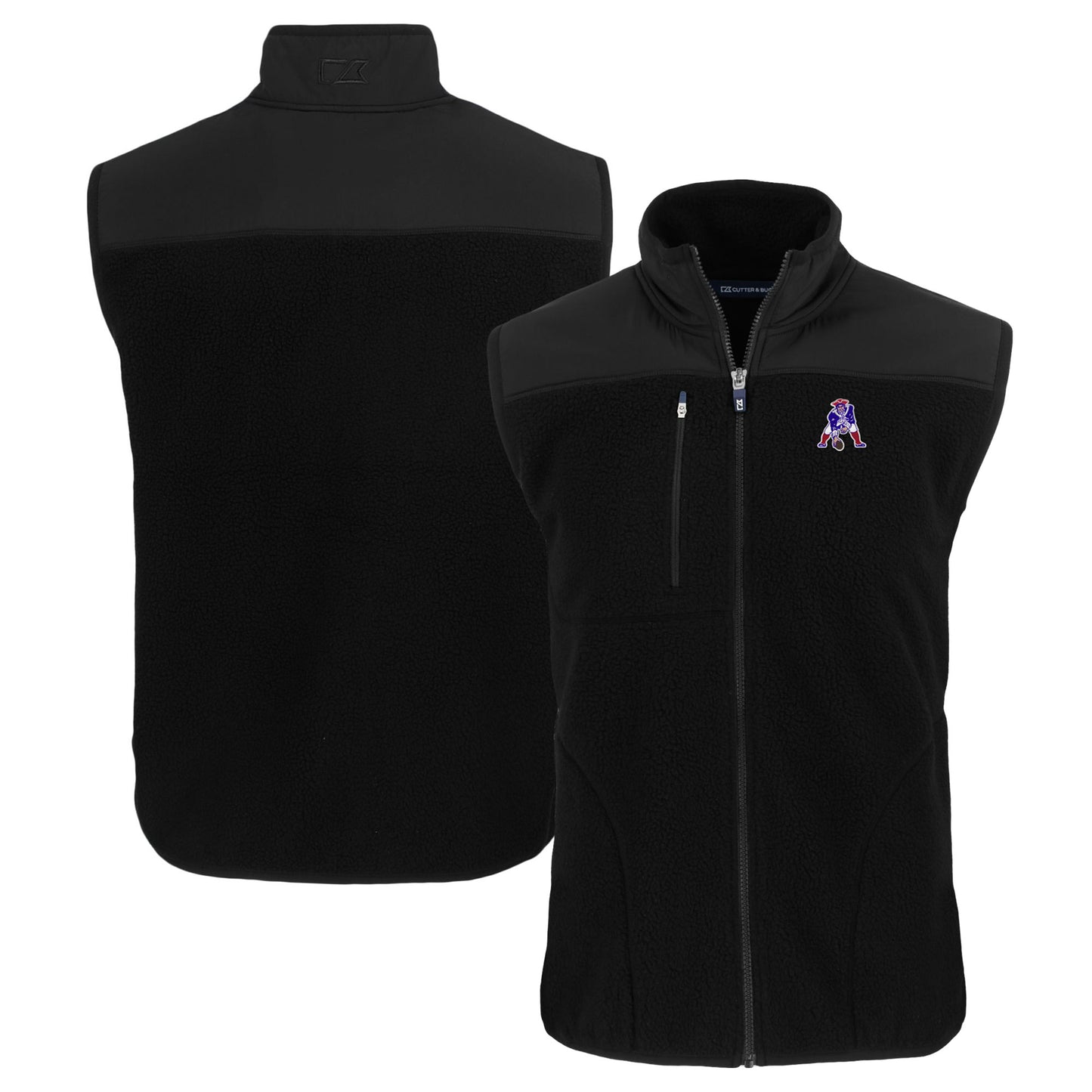 Men's Cutter & Buck Black New England Patriots Throwback Cascade Eco Sherpa Fleece Full-Zip Vest