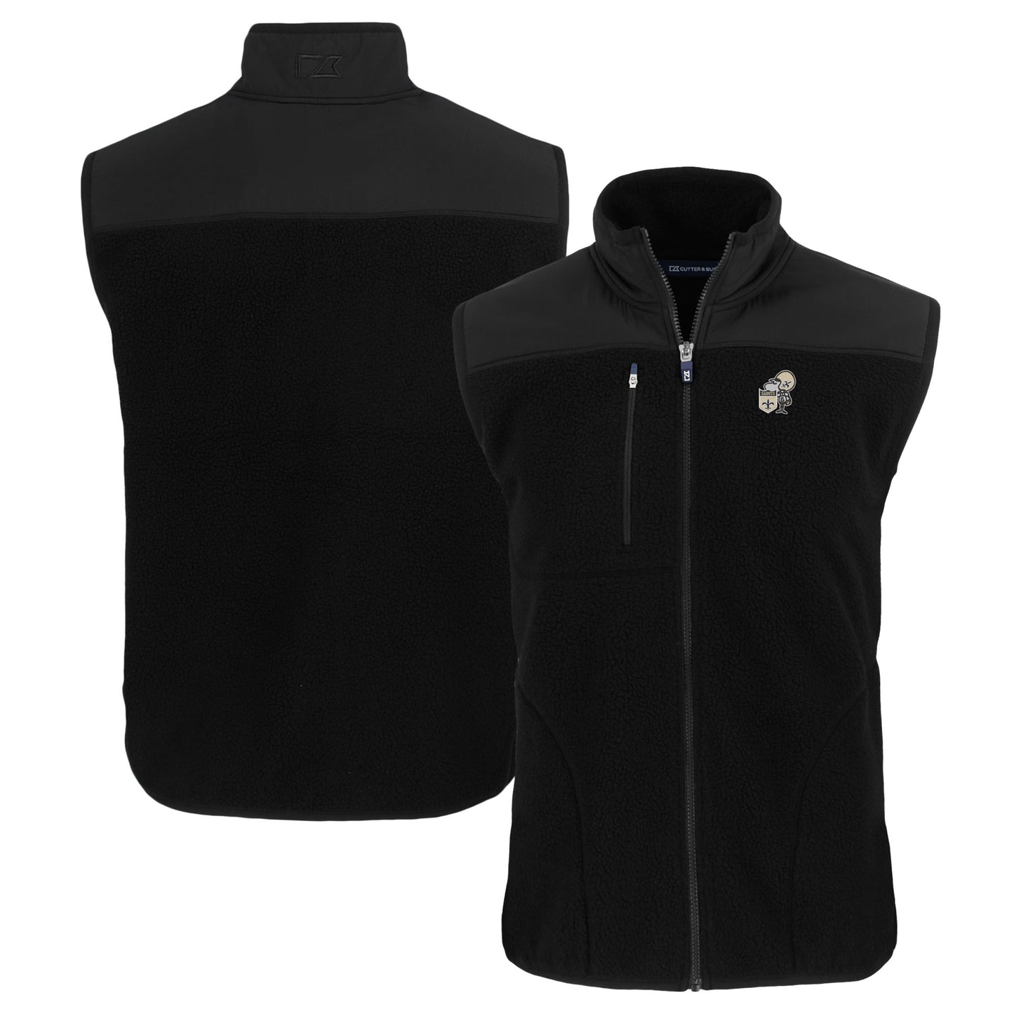 Men's Cutter & Buck Black New Orleans Saints Throwback Cascade Eco Sherpa Fleece Full-Zip Vest