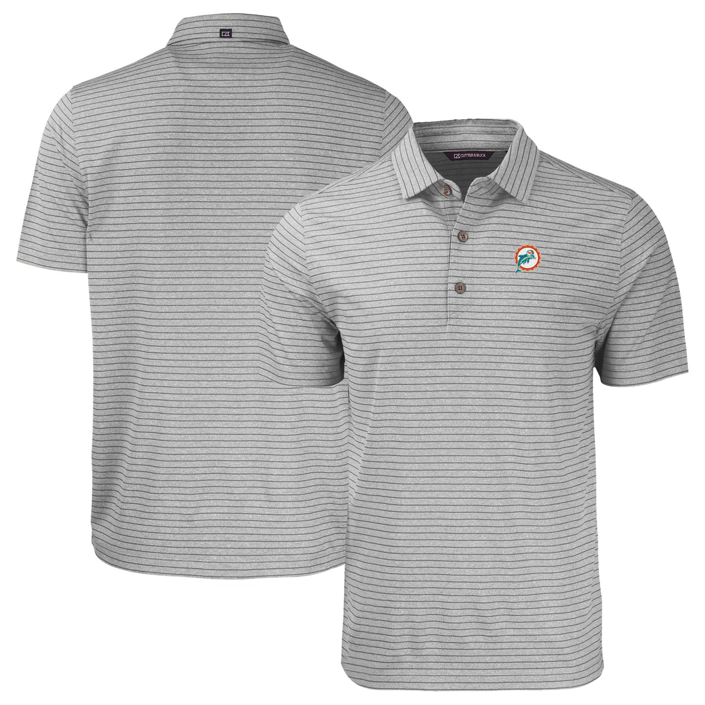 Men's Cutter & Buck Heather Gray Miami Dolphins Throwback Forge Eco Heather Stripe Stretch Recycled Polo