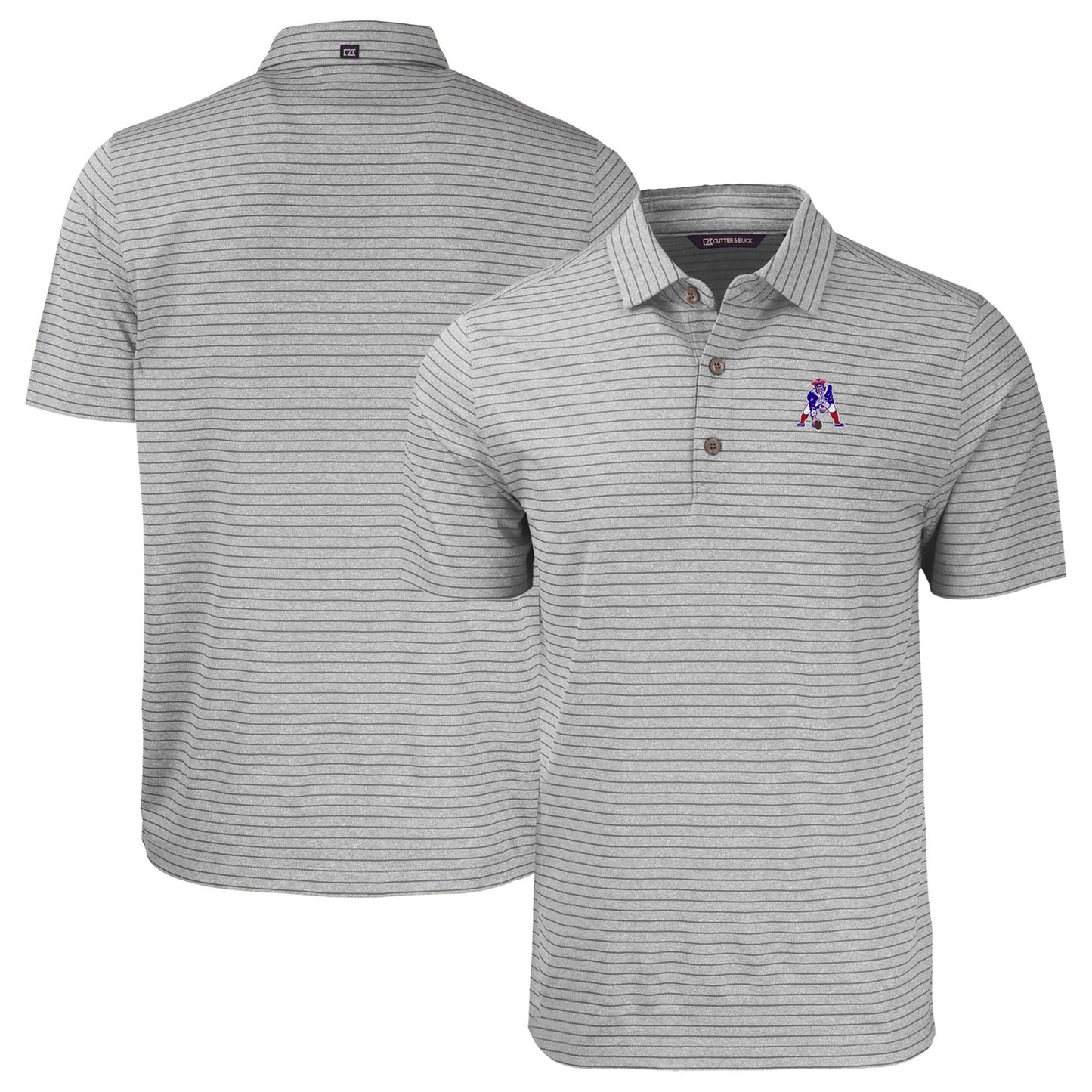 Men's Cutter & Buck Heather Gray New England Patriots Throwback Forge Eco Heather Stripe Stretch Recycled Polo