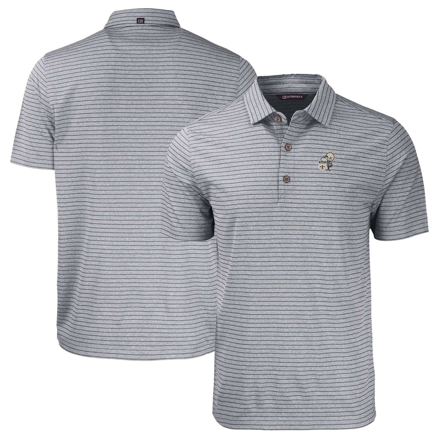 Men's Cutter & Buck Heather Black New Orleans Saints Throwback Forge Eco Heather Stripe Stretch Recycled Polo