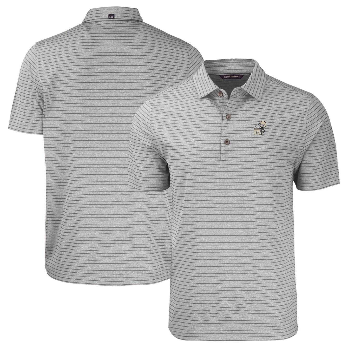 Men's Cutter & Buck Heather Gray New Orleans Saints Throwback Forge Eco Heather Stripe Stretch Recycled Polo