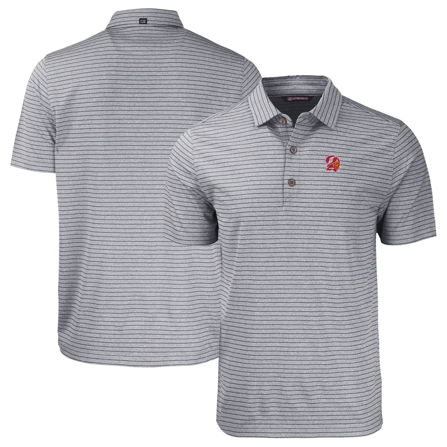 Men's Cutter & Buck Heather Black Tampa Bay Buccaneers Throwback Forge Eco Heather Stripe Stretch Recycled Polo