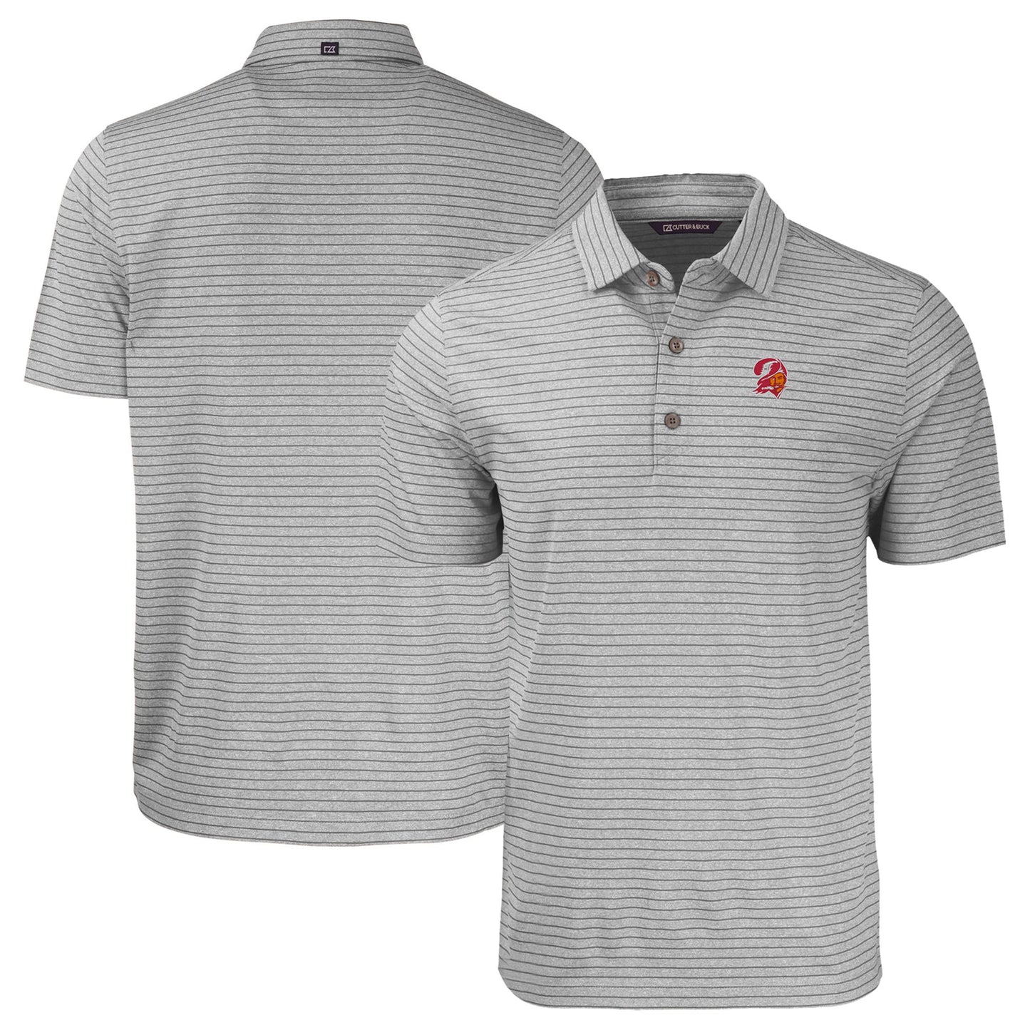 Men's Cutter & Buck Heather Gray Tampa Bay Buccaneers Throwback Forge Eco Heather Stripe Stretch Recycled Polo