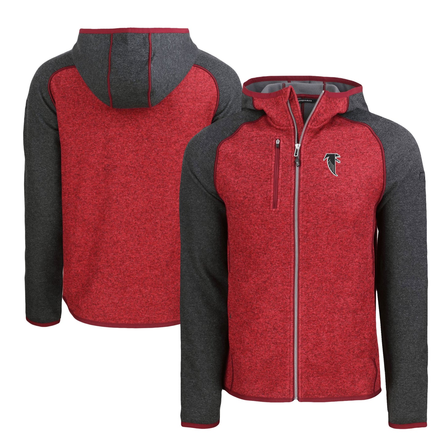 Men's Cutter & Buck Heather Red/Heather Charcoal Atlanta Falcons Throwback Mainsail Sweater-Knit Full-Zip Hoodie