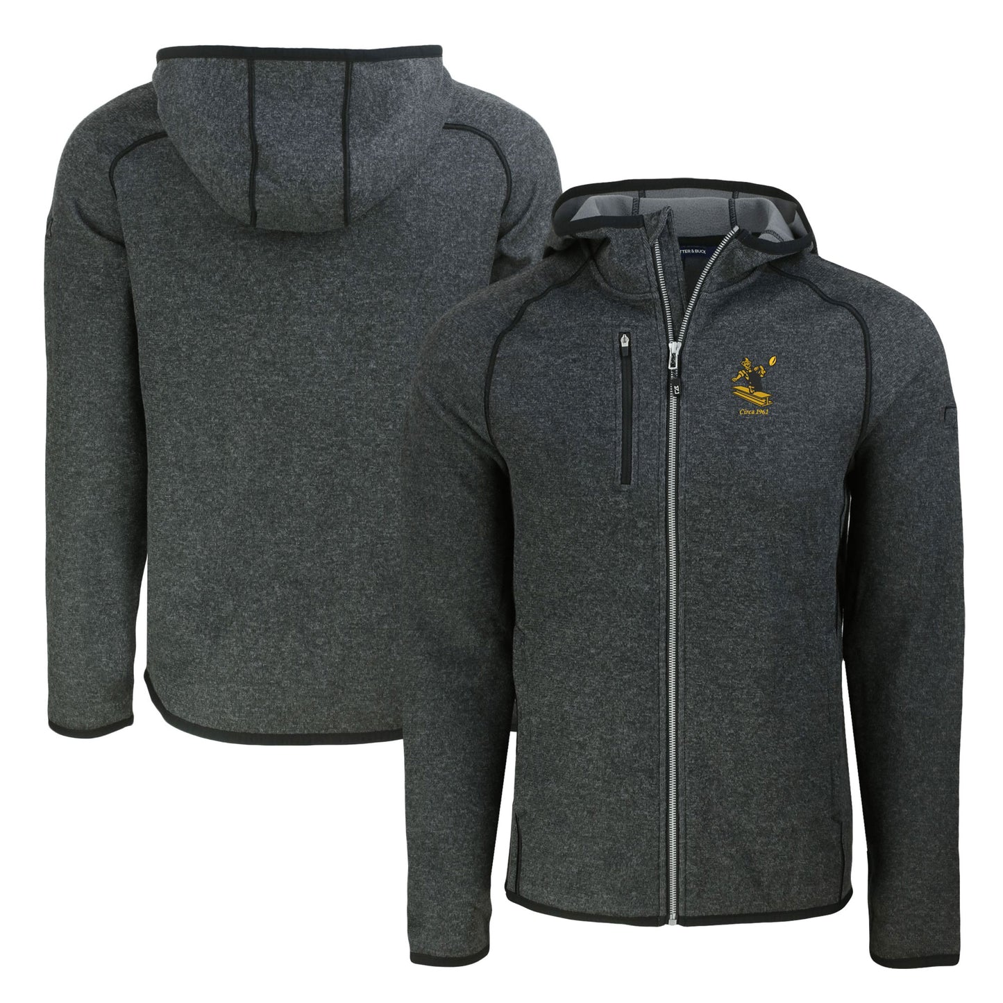 Men's Cutter & Buck Heather Charcoal Pittsburgh Steelers Throwback Mainsail Sweater-Knit Full-Zip Hoodie