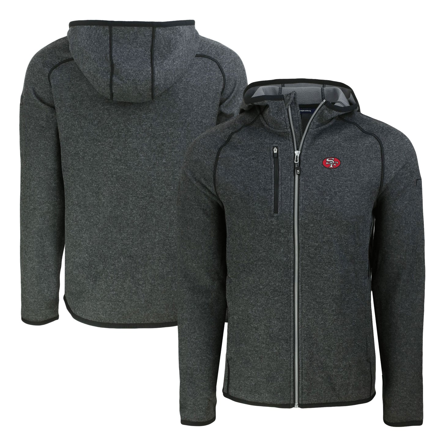 Men's Cutter & Buck Heather Charcoal San Francisco 49ers Throwback Mainsail Sweater-Knit Full-Zip Hoodie