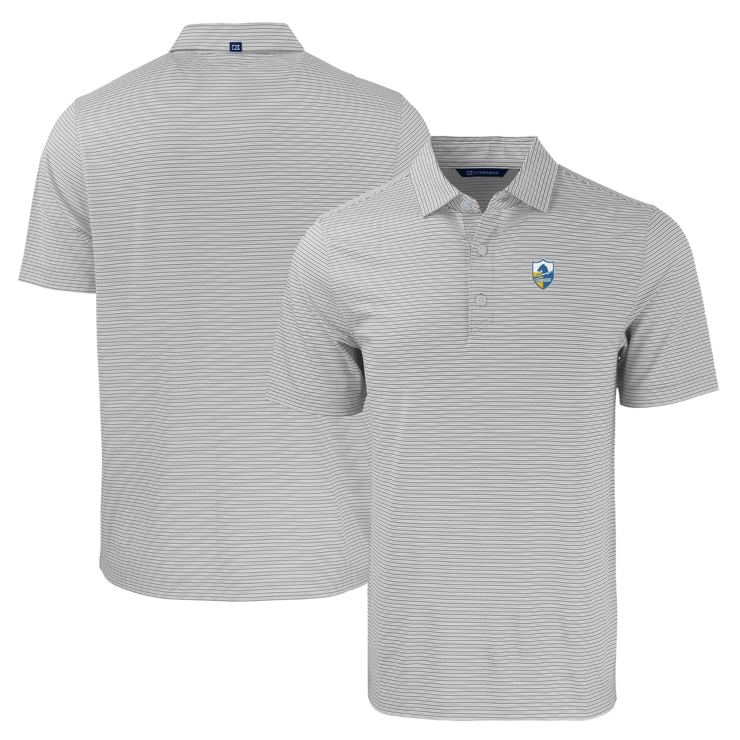Men's Cutter & Buck Gray/White Los Angeles Chargers Throwback Forge Eco Double Stripe Stretch Recycled Polo