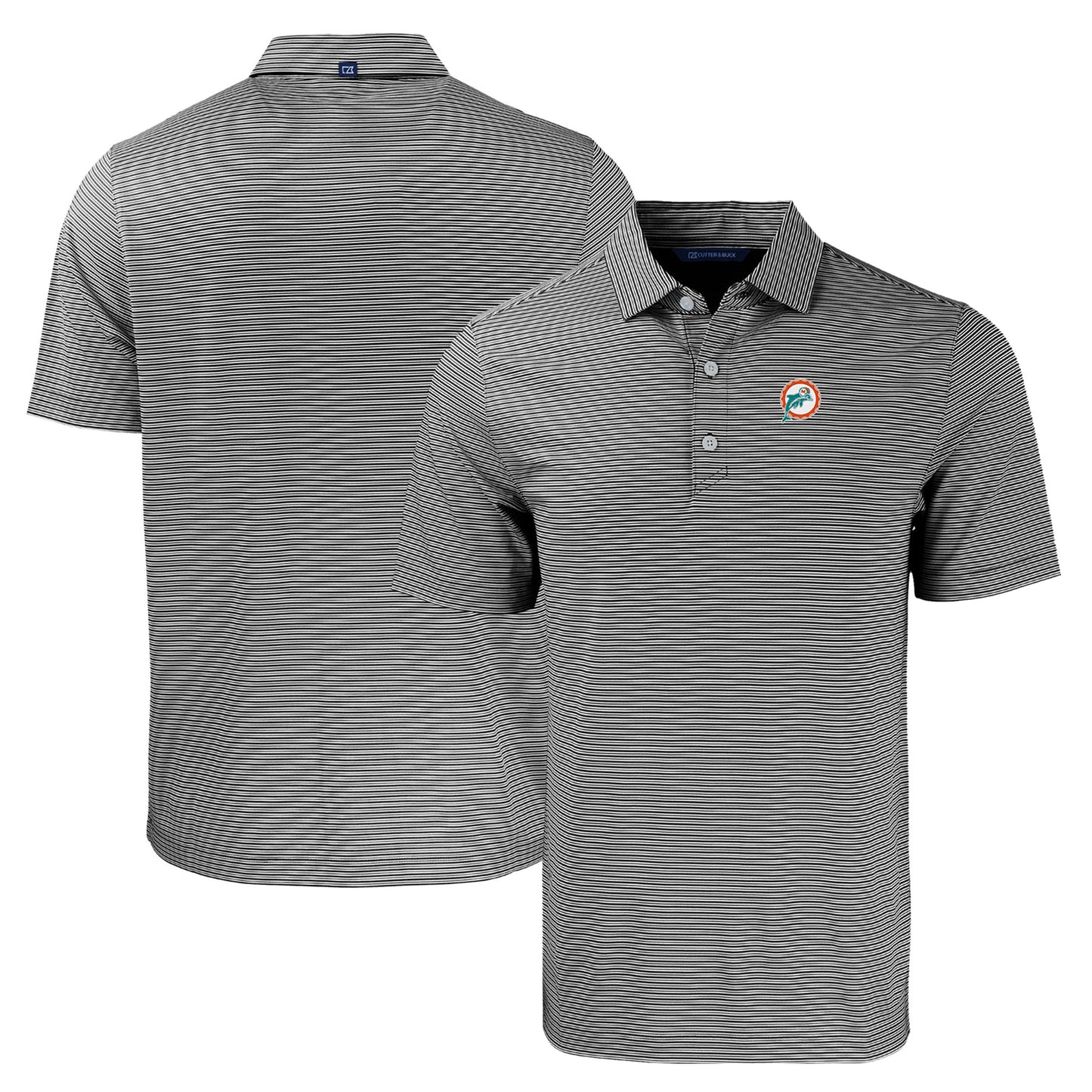 Men's Cutter & Buck Black/White Miami Dolphins Throwback Forge Eco Double Stripe Stretch Recycled Polo