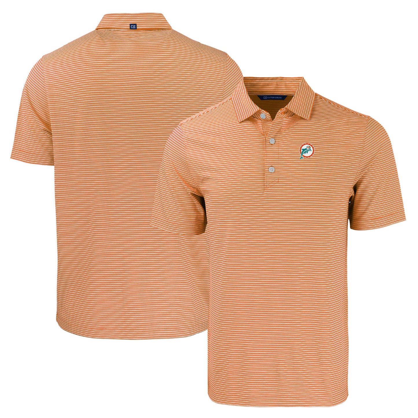 Men's Cutter & Buck Orange Miami Dolphins Throwback Forge Eco Double Stripe Stretch Recycled Polo