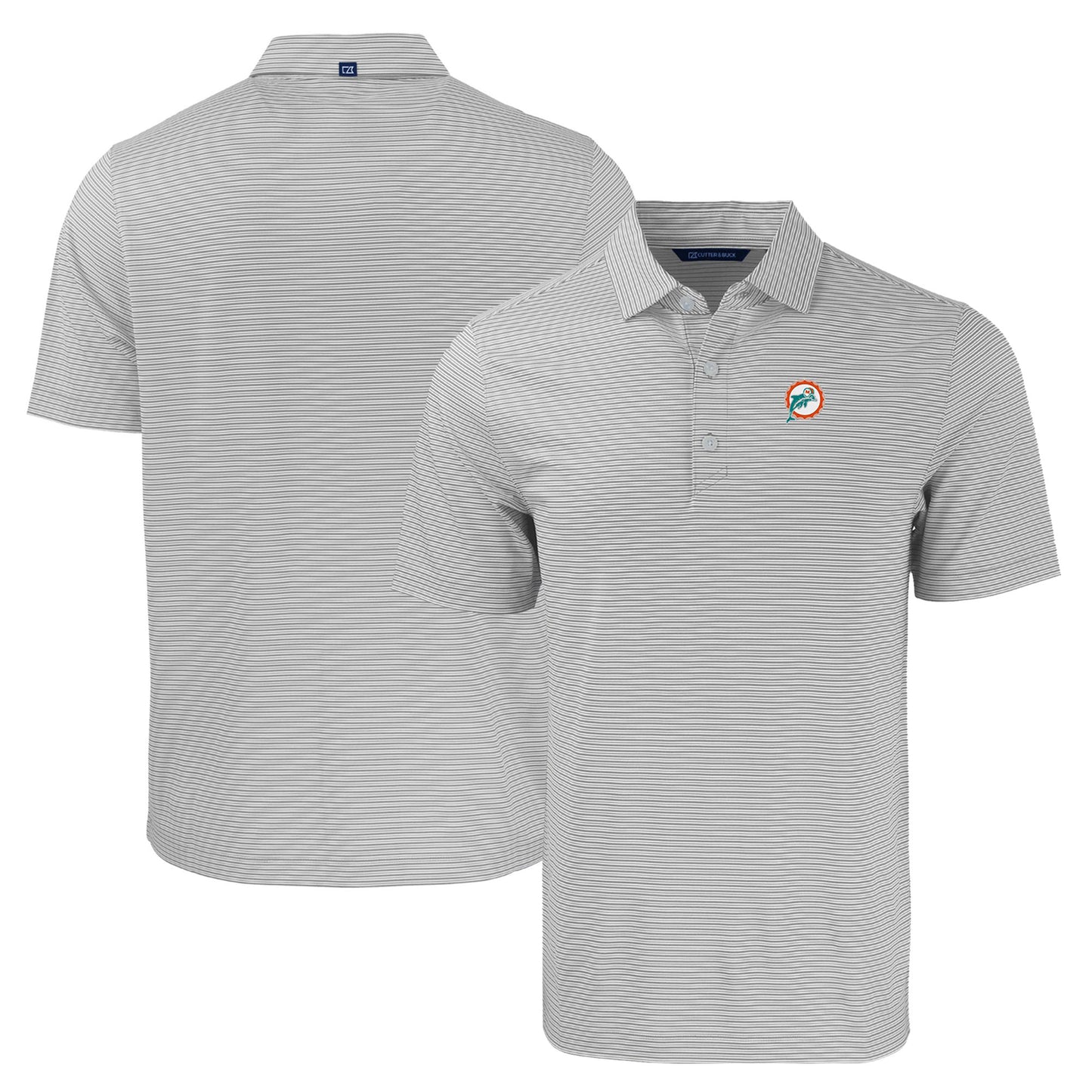 Men's Cutter & Buck Gray/White Miami Dolphins Throwback Forge Eco Double Stripe Stretch Recycled Polo