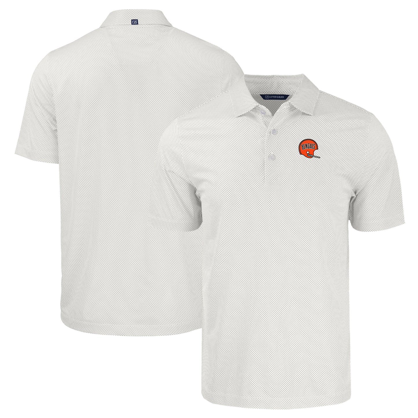 Men's Cutter & Buck White Cincinnati Bengals Throwback Big & Tall Pike Eco Symmetry Print Stretch Recycled Polo
