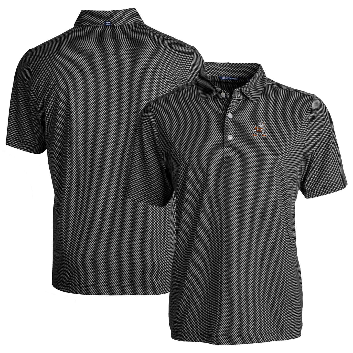 Men's Cutter & Buck Black Cleveland Browns Throwback Big & Tall Pike Eco Symmetry Print Stretch Recycled Polo